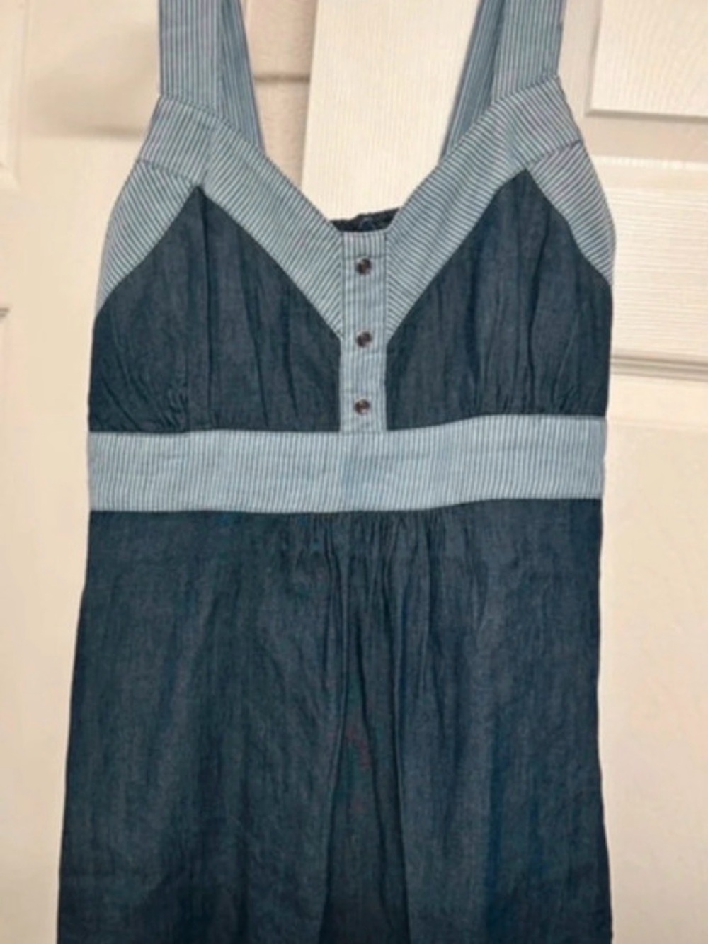 Wrangler Blue Denim-Style Tank with Light Blue Pinstriped Trim